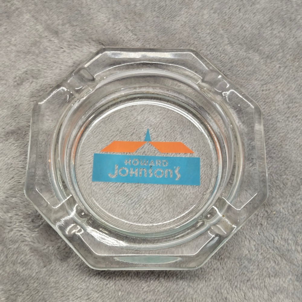 Vintage Howard Johnson's Clear Glass Octagon Ashtray Retro Hotel Memorabilia